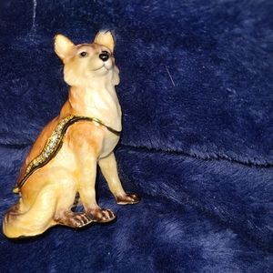 Enameled Jeweled Red Fox Trinket Box